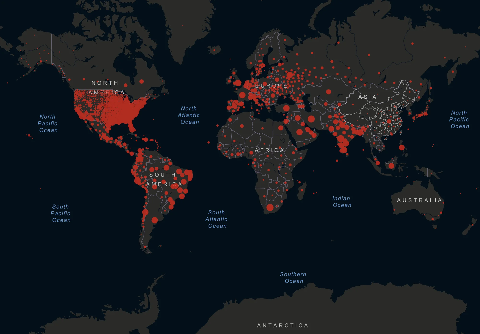 Figure 1. The cumulative map of infections, part of the COVID-19 Dashboard by the Center for Systems Science and Engineering at Johns Hopkins University, has impacted millions of global citizens.