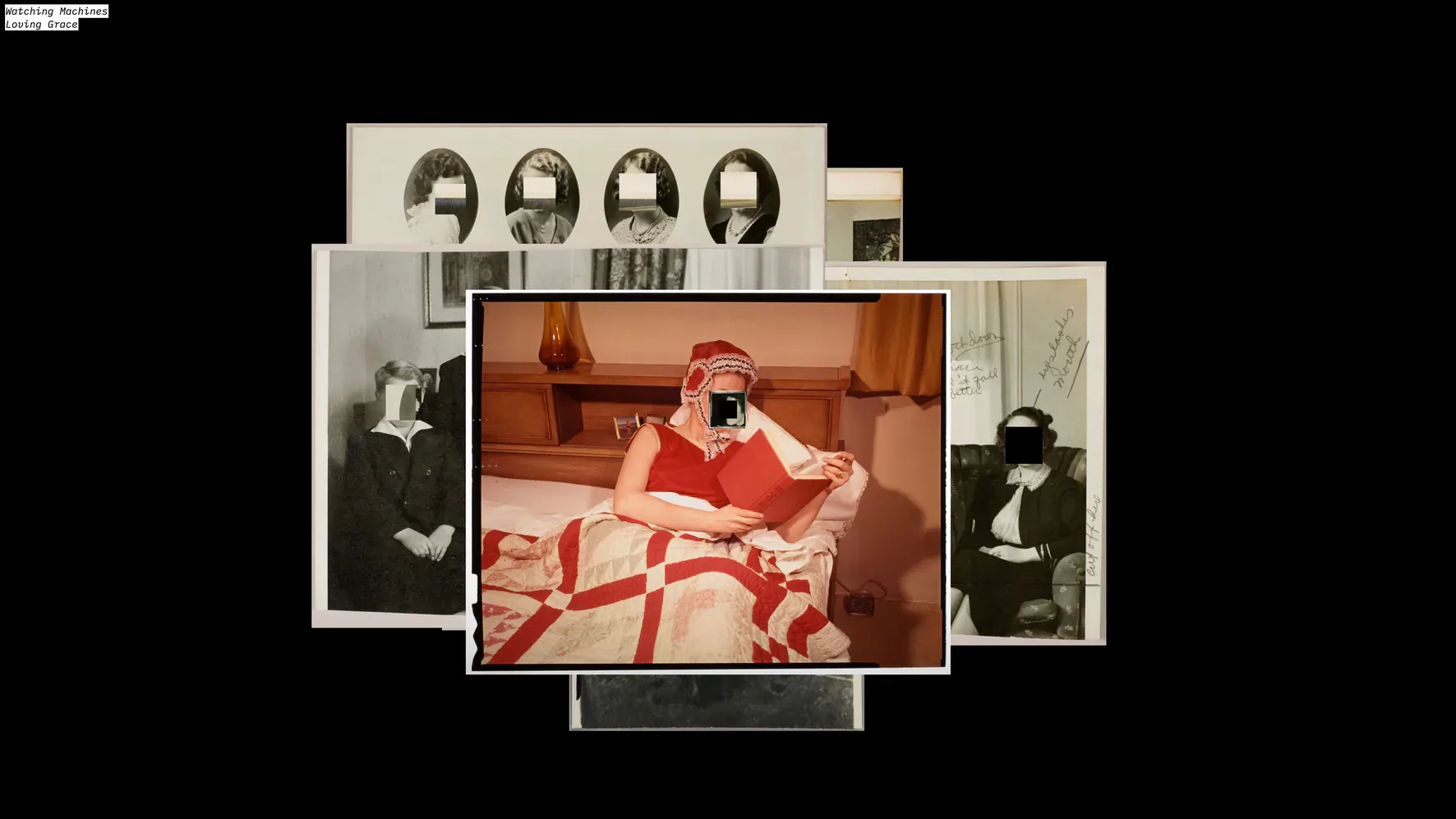 Figure 4. Watching Machines Loving Grace critically examines facial recognition’s reductive aspects by visualizing how algorithmic processing simplifies human expressions and identities, stripping away context to highlight similarities. The installation reflects on the pervasive influence of computer vision in surveillance and consumer culture, questioning the implications of “watching machines” and their “loving grace” in modern society. Photo: courtesy of Kim Albrecht (2022).