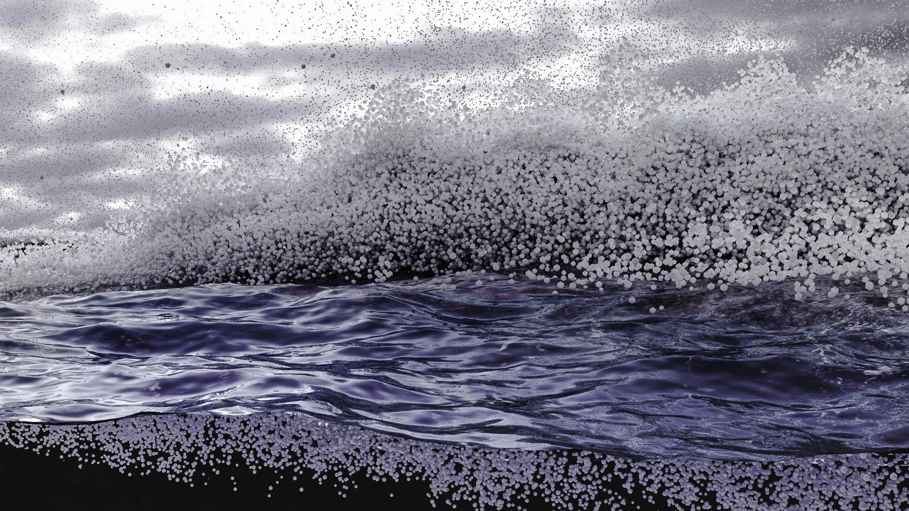 Figure 8. Ocean Amplification visualizes the transformative effects of climate change on ocean waves through a GAN-generated simulation. It creates digital images of waves that grow more realistic over time, linking the increasing virtual wave heights with the actual energy consumption of the AI, reflecting on the environmental impacts of digital and natural processes. Photo: courtesy of Francisco Alarcón, Boris Konik, and Stefan Helmreich (2022).