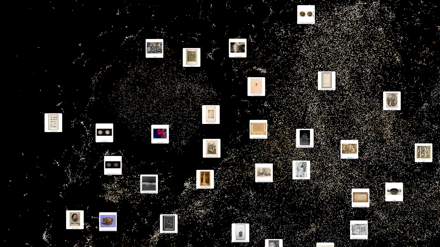 Figure 14. Surprise Machines is a digital installation that visualizes the Harvard Art Museums’ collection, employing machine learning to foster unexpected insights into over 230,000 objects. This installation, blending technical sophistication with artistic exploration, enables visitors to interactively connect with the entire collection of artworks, showcasing the potential of AI and computer vision in redefining museum experience. Photo: courtesy of Dario Rodighiero, Lins Derry, Douglas Duhaime, Jordan Kruguer, Maximilian C. Mueller, Christopher Pietsch, Jeffrey Schnapp, and Jeff Steward (2022a; 2022b).