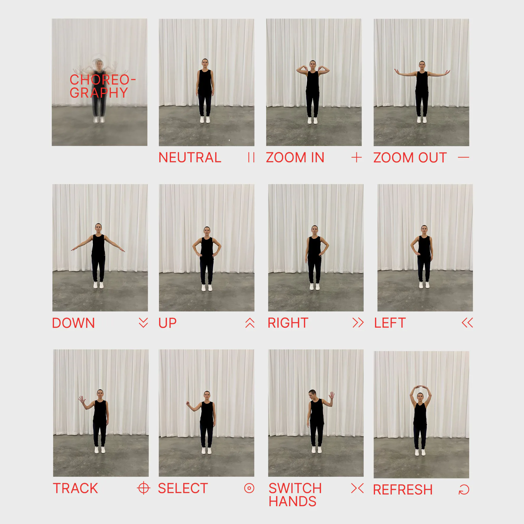 Figure 15. The Choreographic Interface approaches interaction within museum spaces through dance movements used to navigate and engage with digital content. The interface lets visitors interact with exhibitions through a dance vocabulary, enabling a touchless experience. This fusion of technology, art, and movement points to the potential of choreography in digital interaction, inviting a reimagining of visitor engagement in cultural spaces. Photo: courtesy of Lins Derry, Jordan Kruguer, Maximilian C. Mueller, and Jeffrey Schnapp (2022b; 2022c).