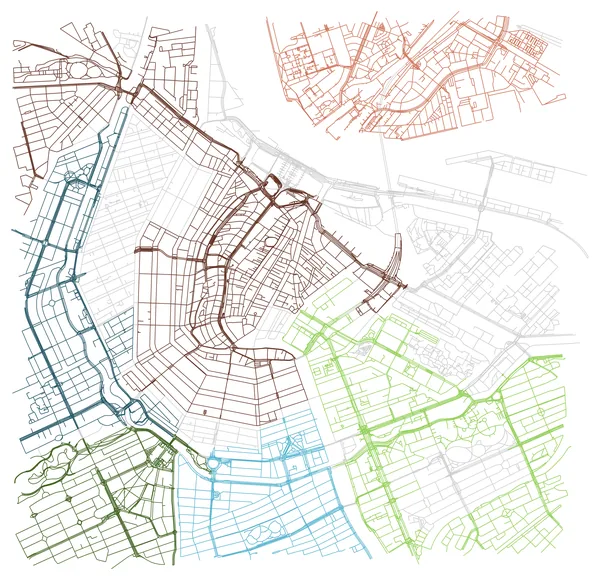 Colored street map of Amsterdam