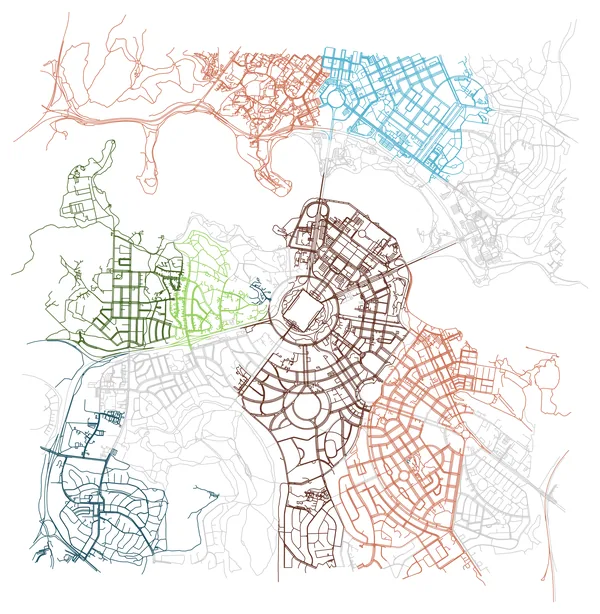 Colored street map of Canberra
