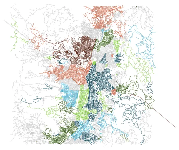 Colored street map of Medellín