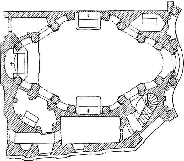 Plattegrond van Borromini’s San Carlo alle Quattro Fontane te Rome