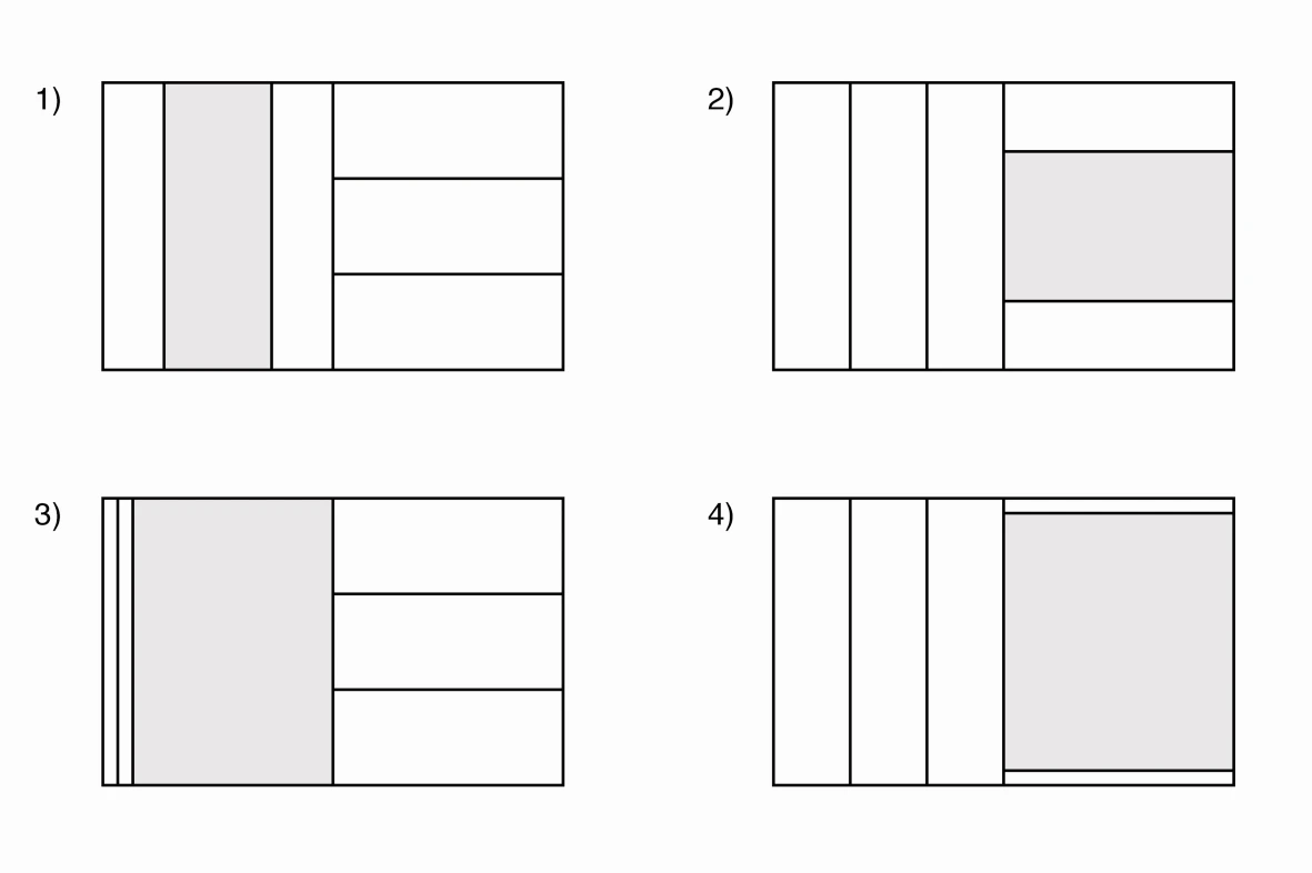 Figure 2. Frames customization on 1) index enlargement, 2) documents set enlargement, 3) index maximization and 4) documents maximization.