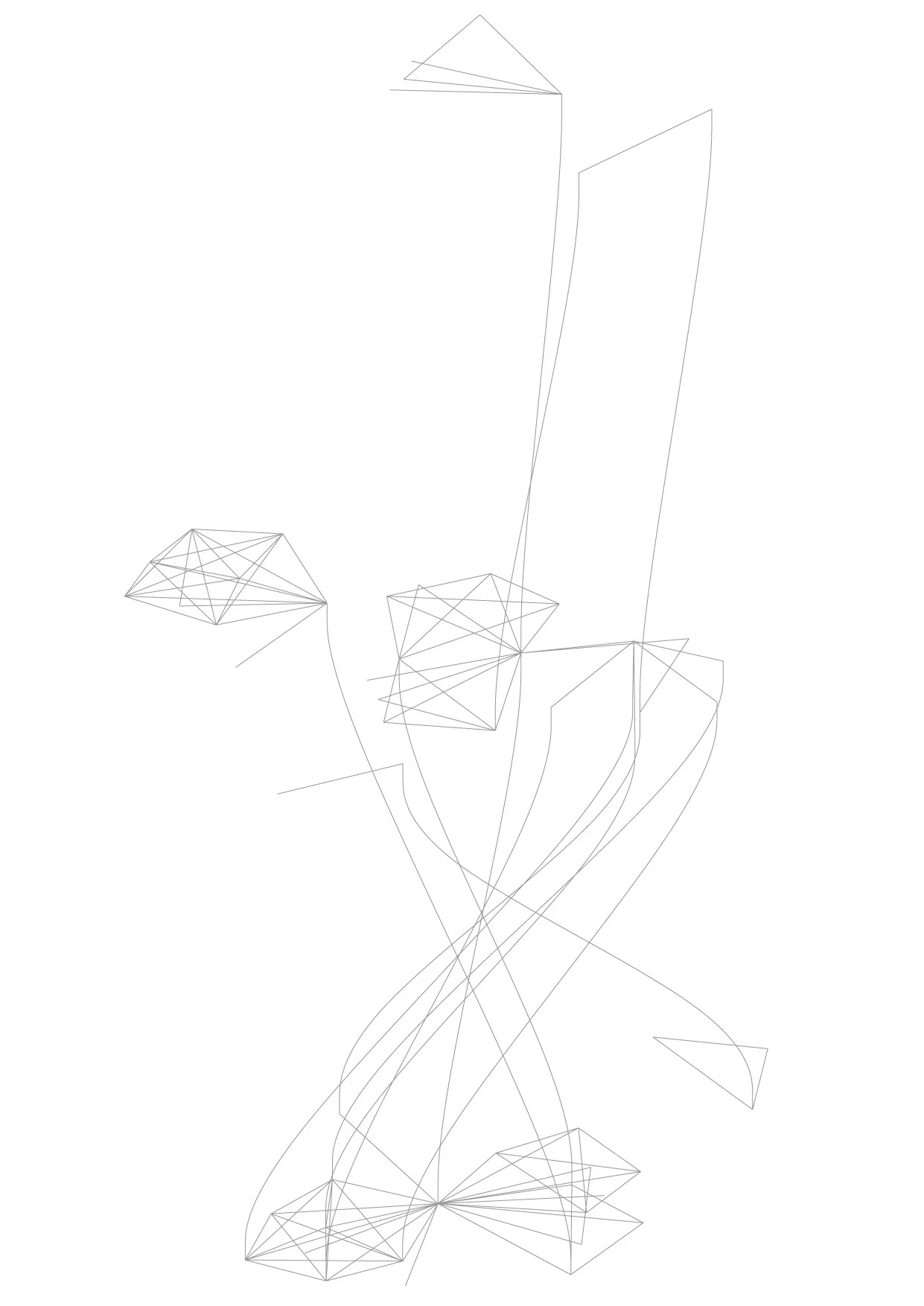 Figure 4. Digital identities of DHLAB take form in a relational space. Publication co-authoring forms network edges and nodes stay for individuals. This visualization aims to stress the laboratory temporality using long vertical trajectories (Rigal and Rodighiero 2015; Rigal, Rodighiero, and Cellard 2016; Rigal and Rodighiero 2017).