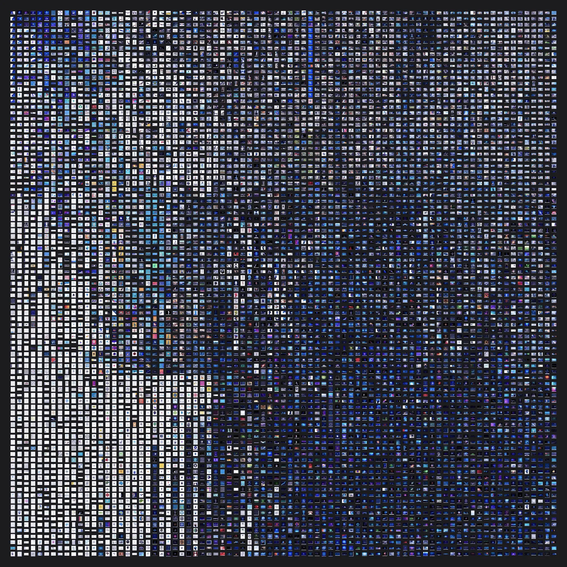 A dense grid of AI stock images dominated by shades of blue.