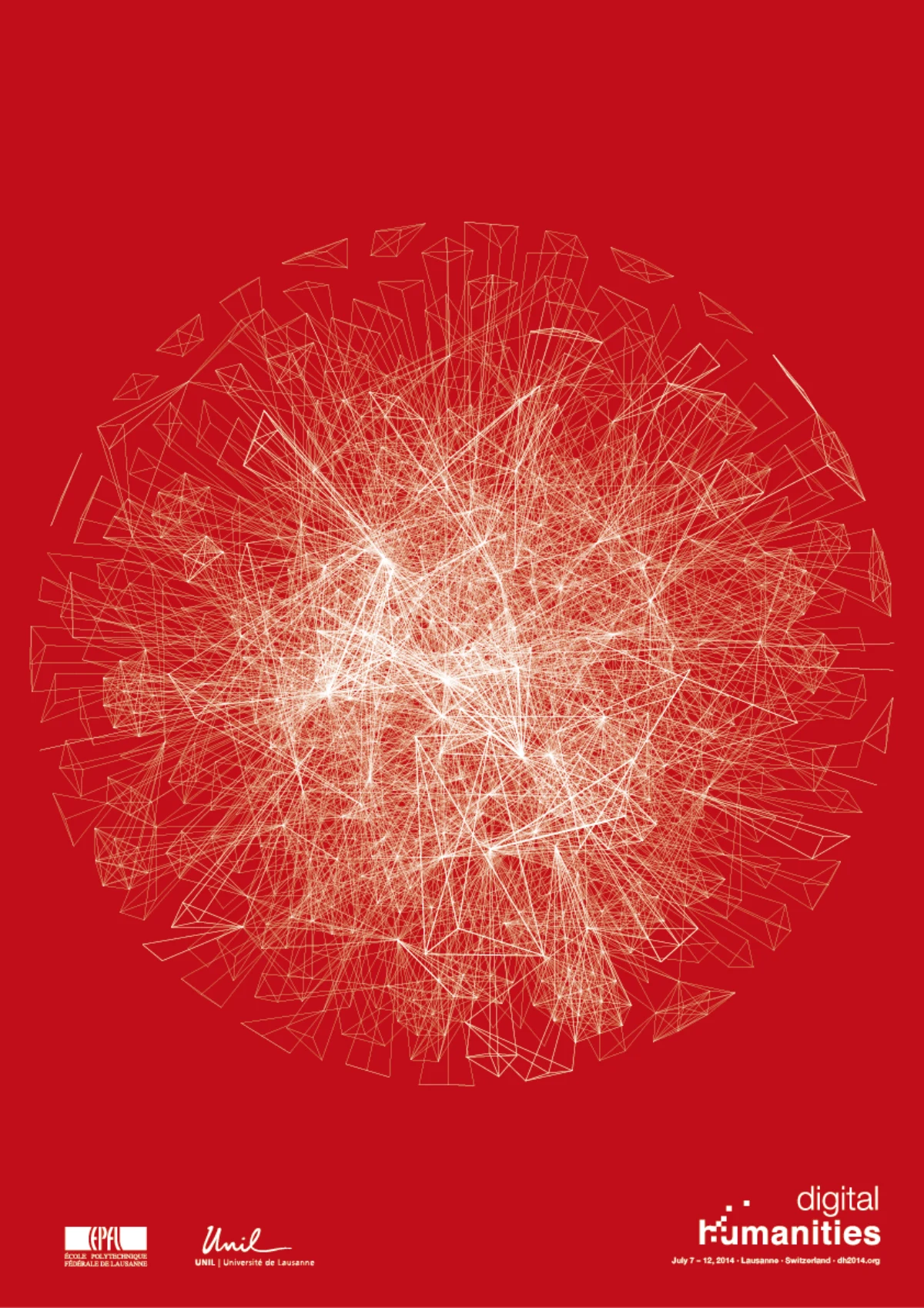 Figure 1. L’affiche de Digital Humanities 2014. Les couleurs ont été choisies pour représenter le pays d’accueil, la Suisse.